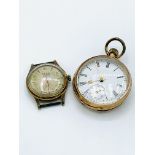 14k gold case pocket watch; an 18k gold case pocket watch, marked J. Summer, and a wrist watch