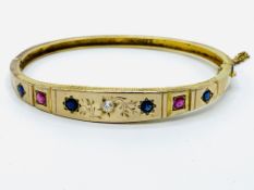 Victorian gold, diamond, ruby and sapphire bangle