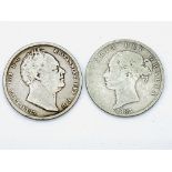 1883 Victoria silver 'young head' half crown, together with a William IV silver half crown.