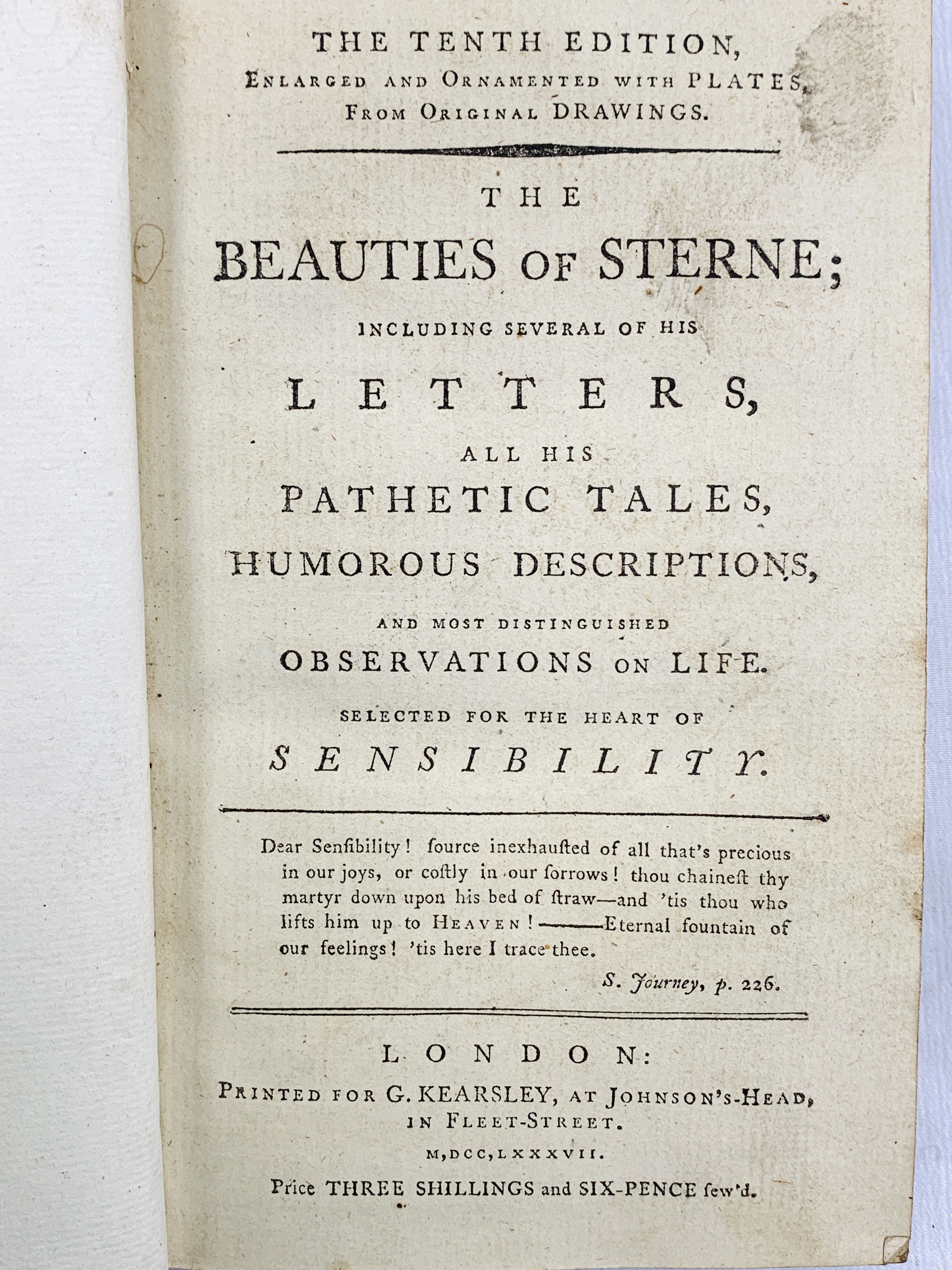 The Beauties of Sterne. Tenth edition, printed for G Kearsley, 1787 - Image 2 of 3