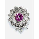 18ct white gold ruby and diamond brooch