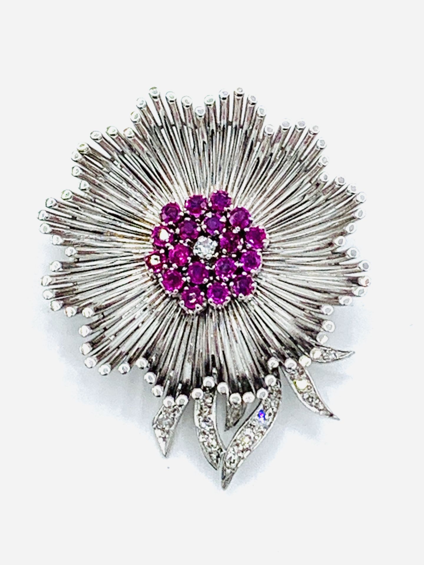 18ct white gold ruby and diamond brooch