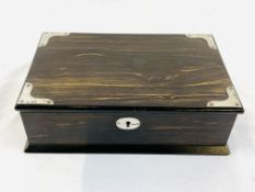 Coromandel stationery box with silver corners and escutcheon hallmarked London 1902