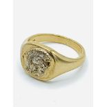 9ct gold signet ring, and a silver wedding band