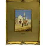 Sir Frederick Goodall RA (1822-1904), decorative gilt framed watercolour of an Arab Mosque