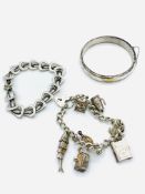 Hallmarked silver charm bracelet with other silver jewellery