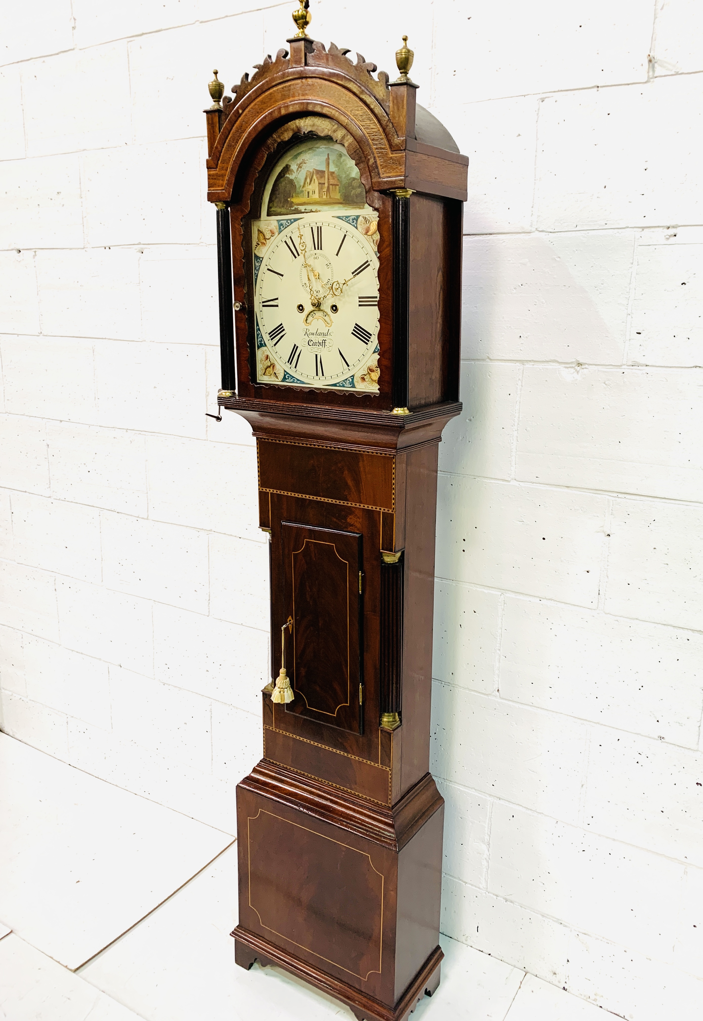 Banded inlaid mahogany long case clock - Image 7 of 8