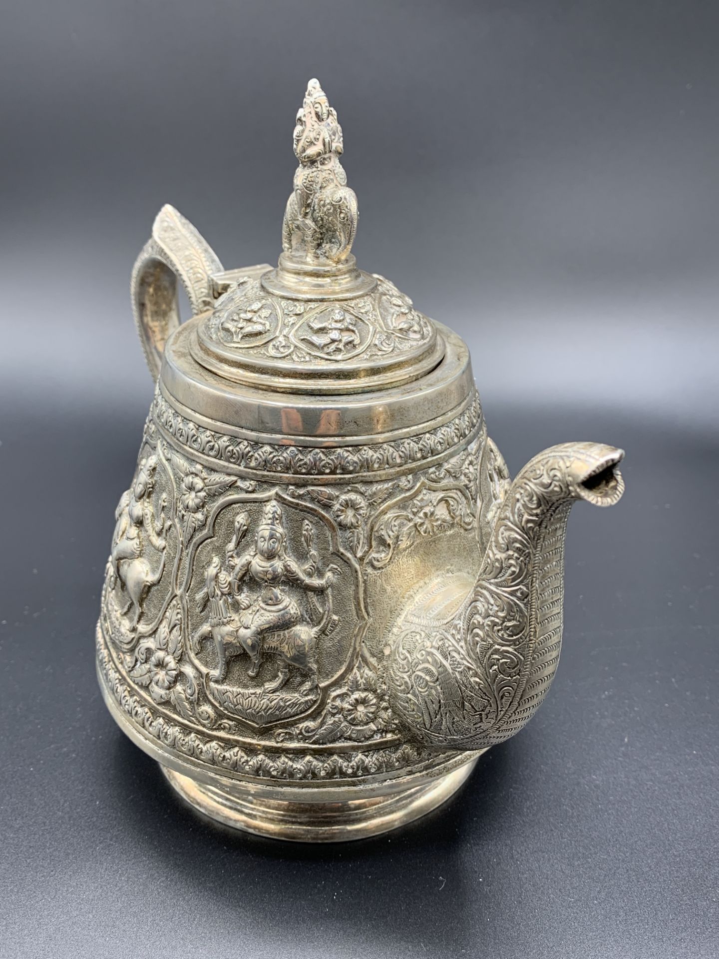 Early 20th Century Asian silver teapot, sugar bowl and mask jug - Image 5 of 5