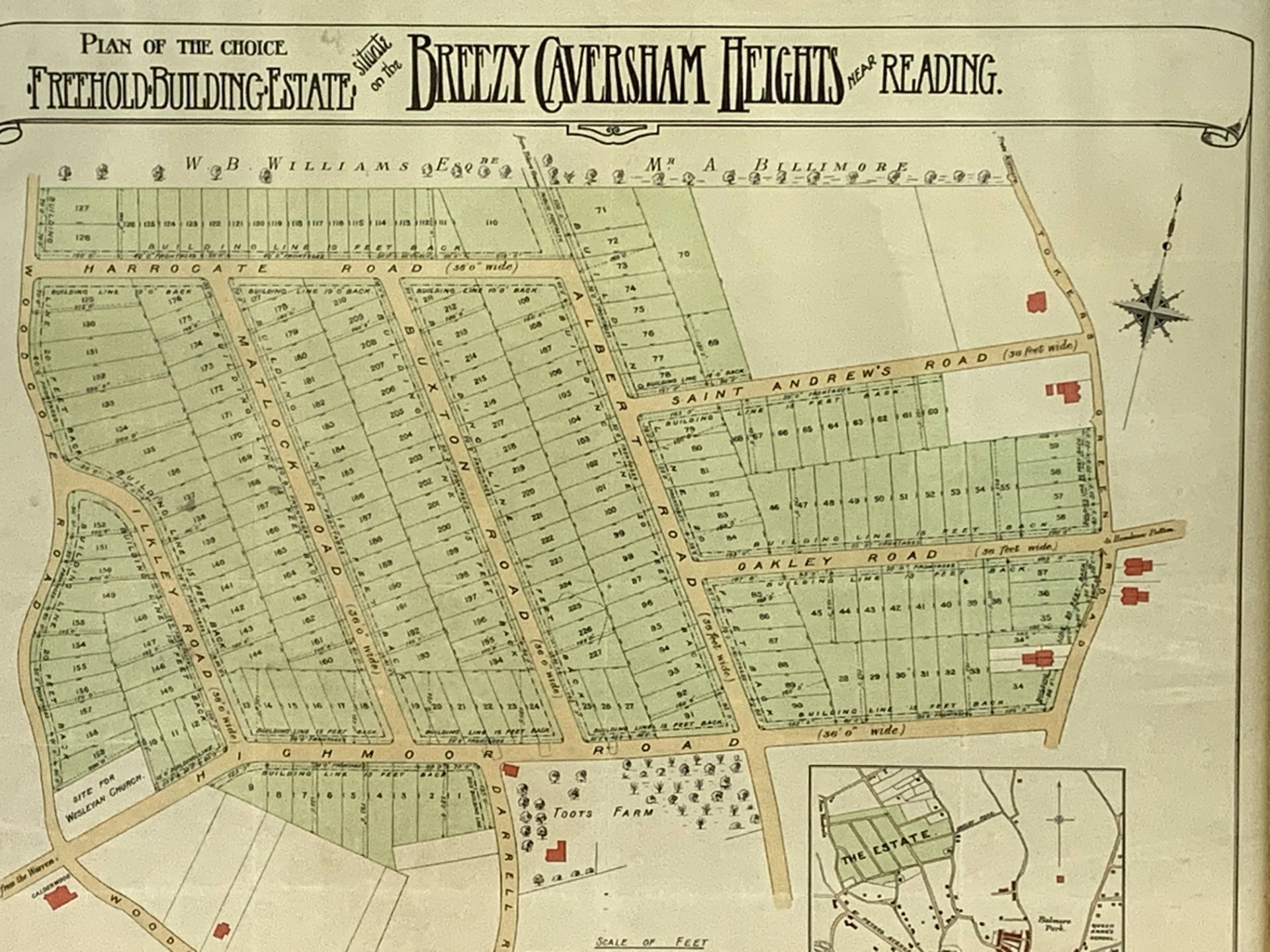 Framed and glazed plan of "The Choice Freehold Building Estate situate on Breezy Caversham Heights" - Image 2 of 2