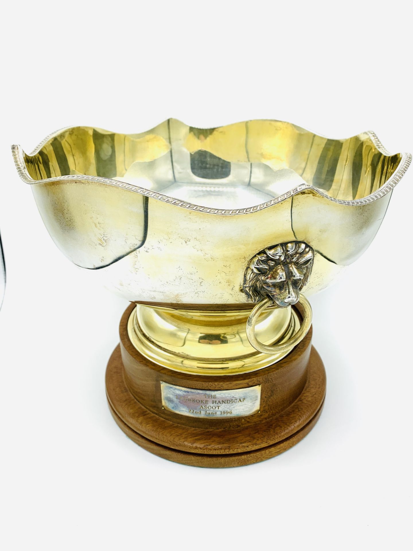 A gilded silver plate bowl, on plinth inscribed "The Ladbroke Handicap, Ascot, 22nd June 1996" - Image 4 of 4