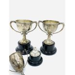 Two hallmarked silver 1930s 2 handled trophies, and a silver trophy with broken stem