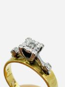 18ct gold ring with solitaire diamond mounted in platinum, and a pair of silver earrings