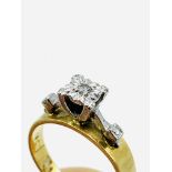 18ct gold ring with solitaire diamond mounted in platinum, and a pair of silver earrings