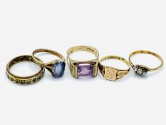 Five various 9ct gold rings