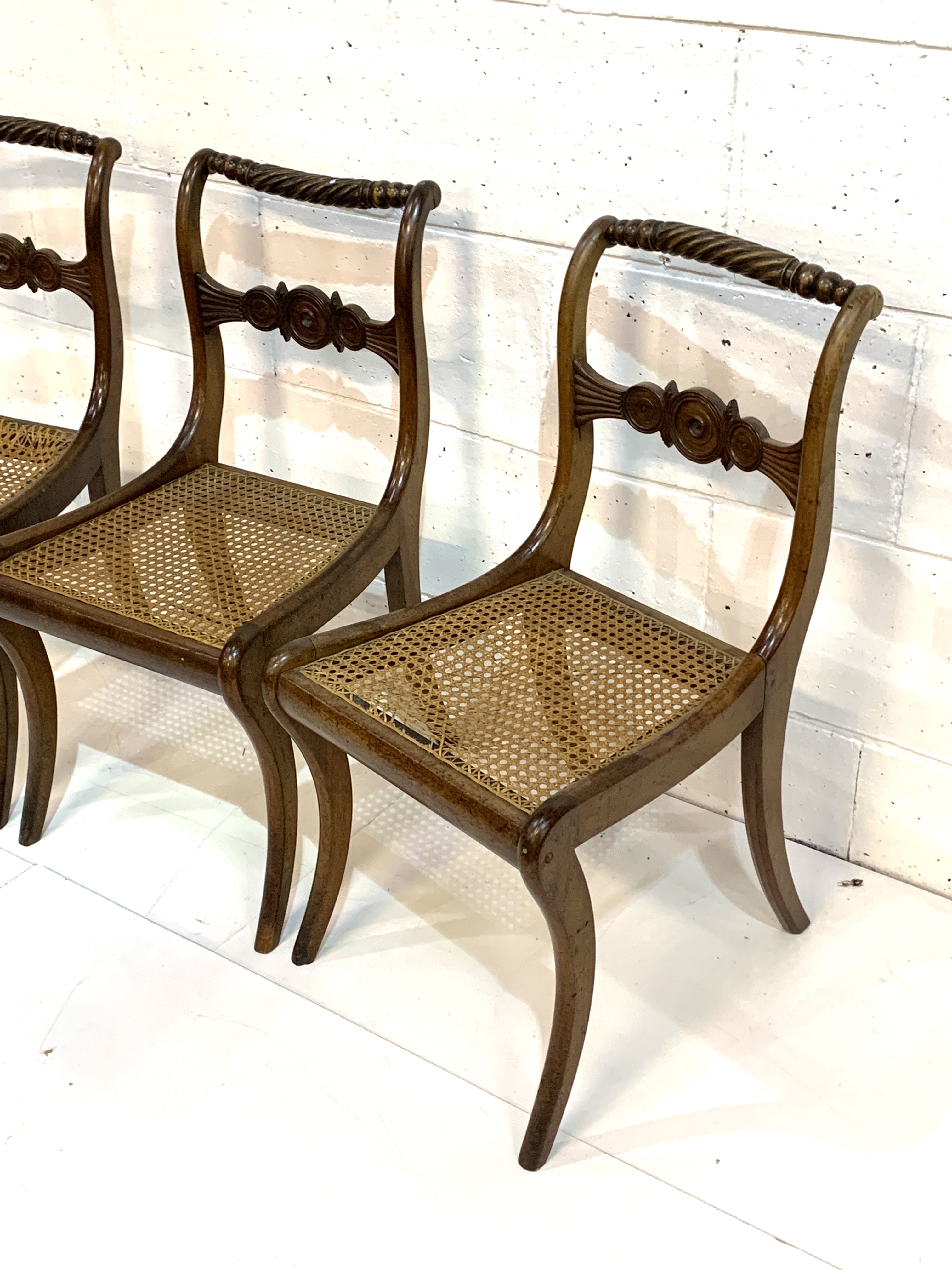 Three Regency sabre-legged 'Nelson' back cane seat dining chairs. - Image 3 of 4