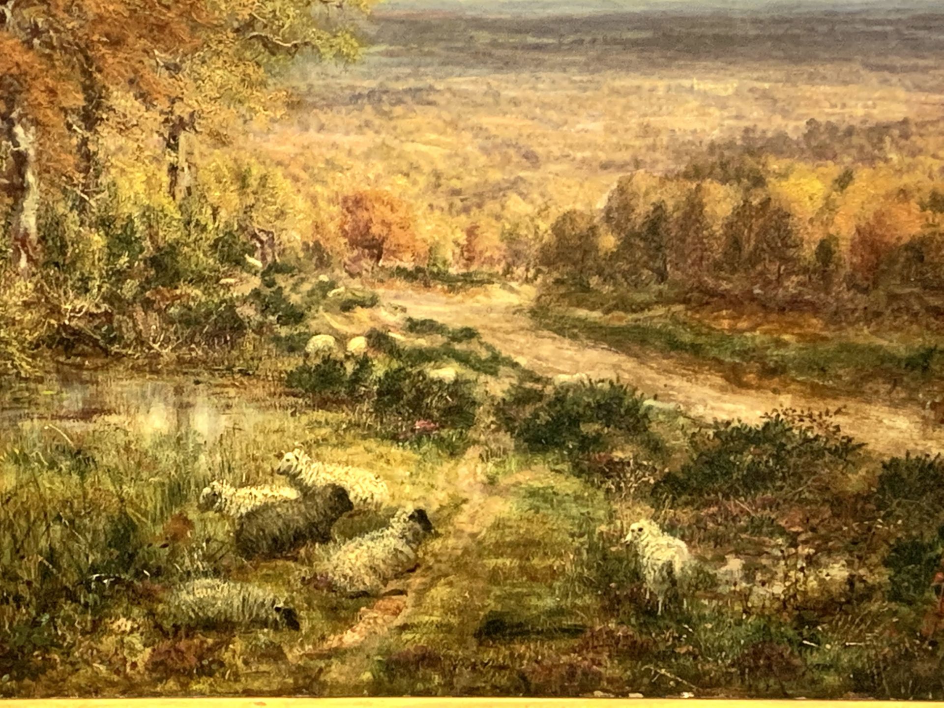 George William Mote (1832-1909), gilt framed oil on canvas of sheep in a landscape - Image 2 of 2