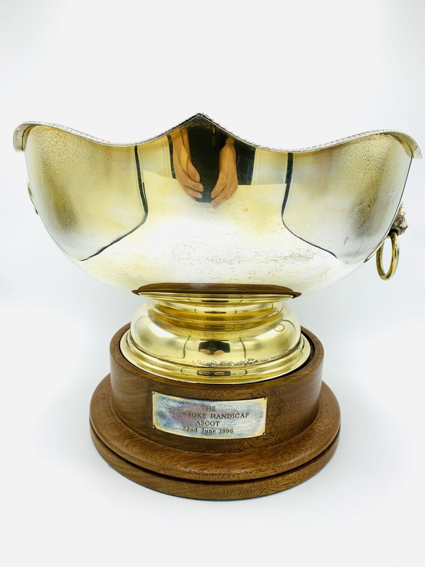 A gilded silver plate bowl, on plinth inscribed "The Ladbroke Handicap, Ascot, 22nd June 1996"