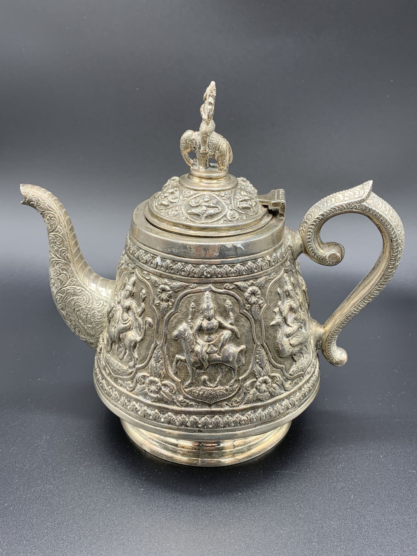 Early 20th Century Asian silver teapot, sugar bowl and mask jug - Image 3 of 5