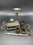 Nine hallmarked silver napkin rings and other silver items