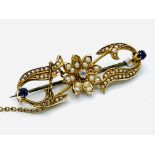 15ct gold diamond, sapphire and pearl brooch