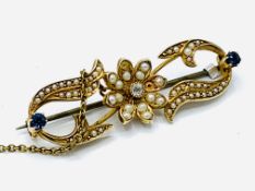 15ct gold diamond, sapphire and pearl brooch