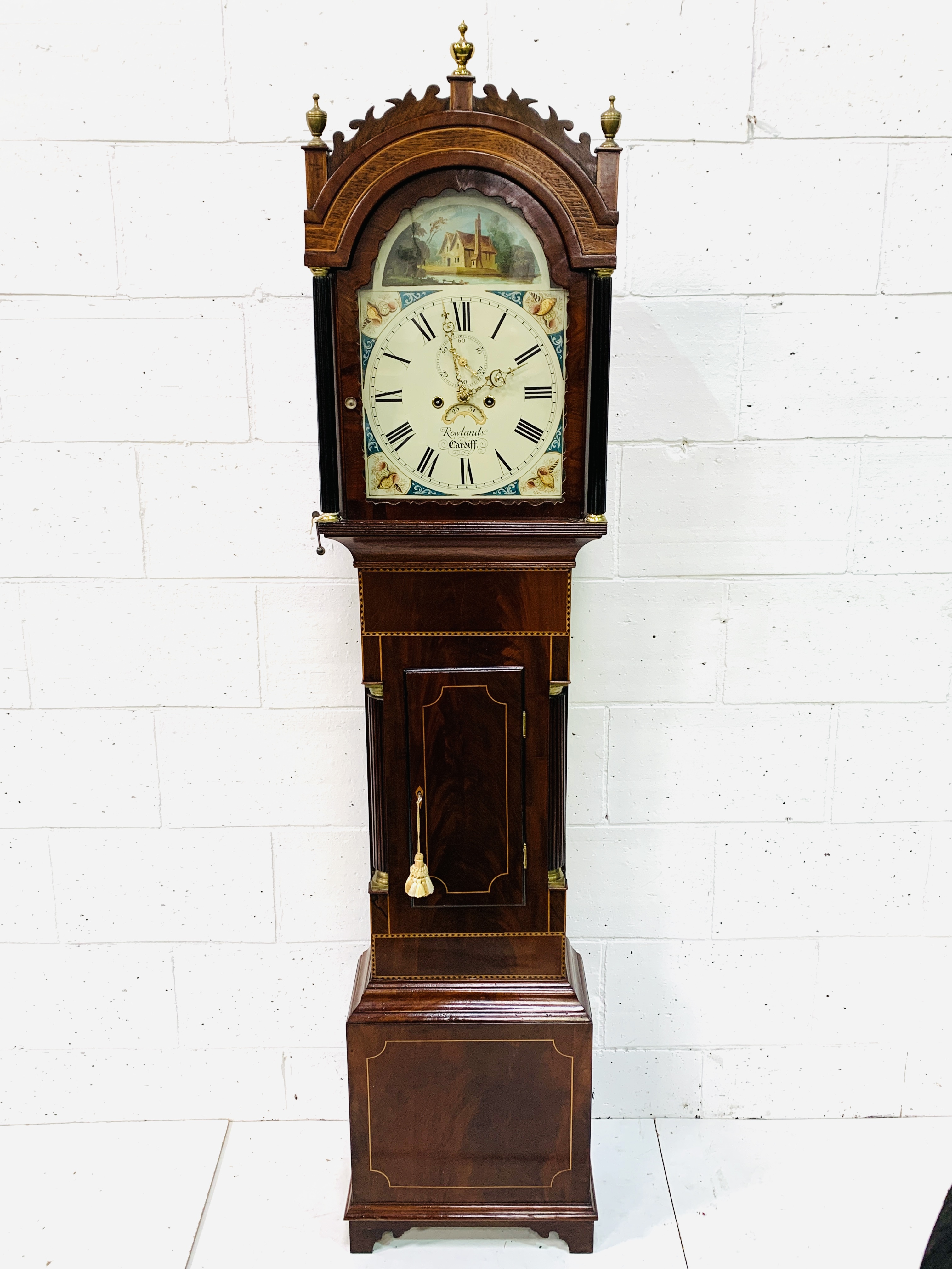 Banded inlaid mahogany long case clock