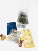 A large quantity of GB coins to include nine Churchill crowns, Victorian pennies and others.