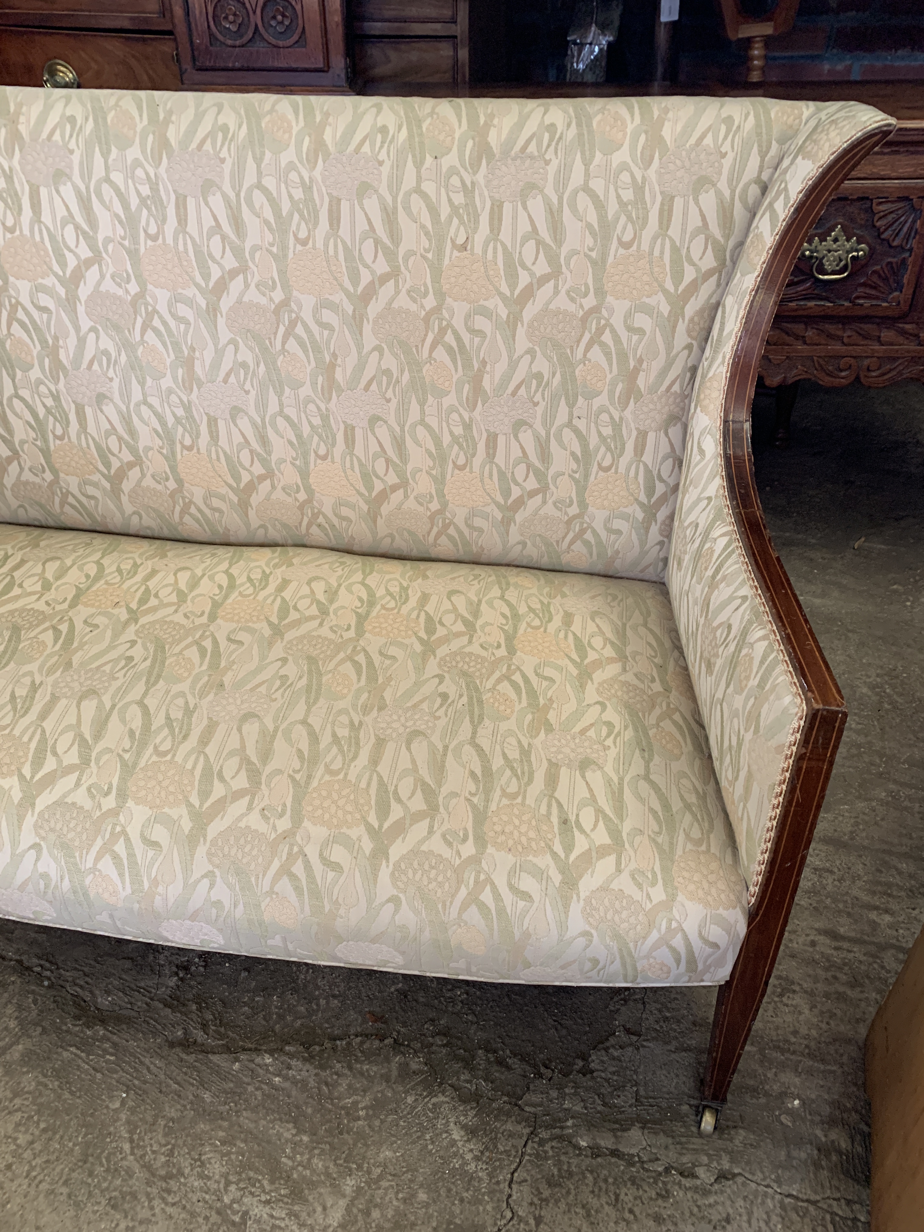 Edwardian inlaid mahogany framed upholstered sofa - Image 3 of 6