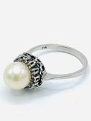 18ct white gold pearl and diamond cluster ring