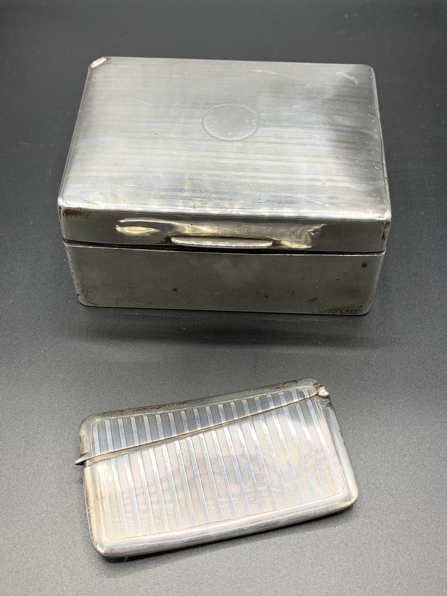 Hallmarked silver cigarette box, and a silver card case - Image 5 of 5