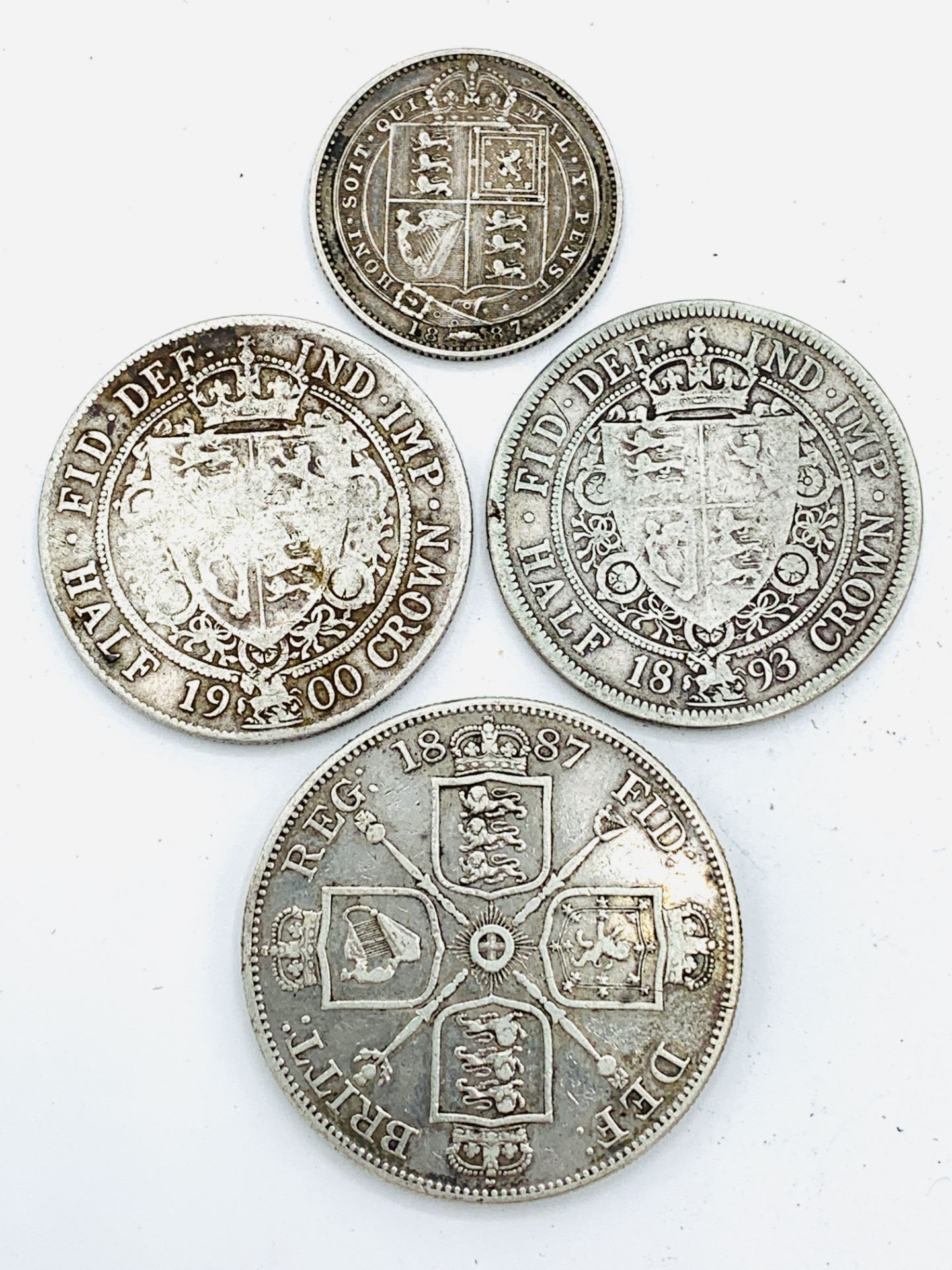 An 1887 Queen Victoria silver double florin; a silver Queen Victoria half crown 1893 and others. - Image 2 of 2