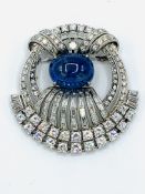 White gold cabochon sapphire and diamond brooch