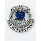 White gold cabochon sapphire and diamond brooch