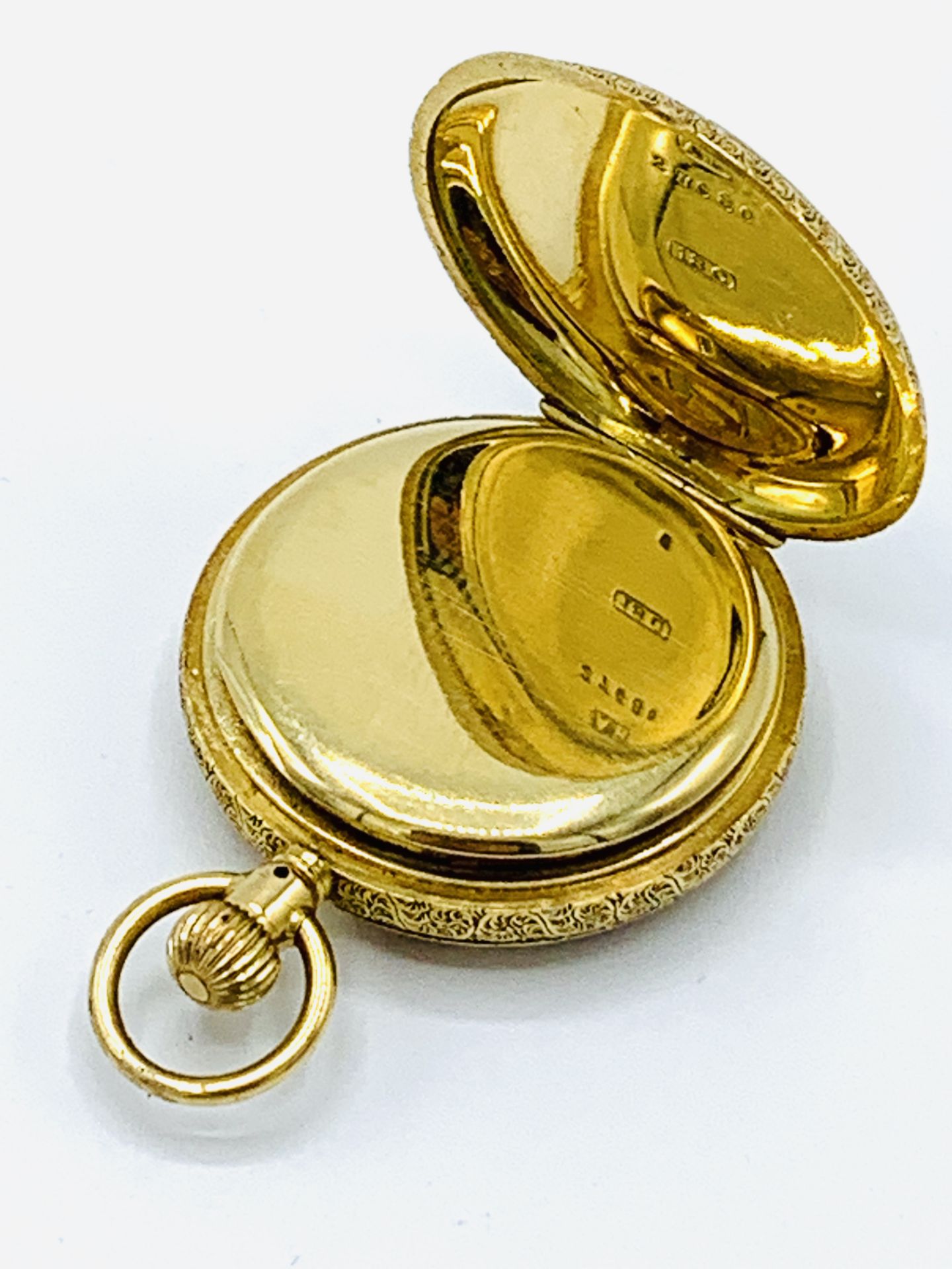 18ct gold small hunter pocket watch, with diamond and enamel cover, by Waltham, Massachusetts - Image 5 of 7