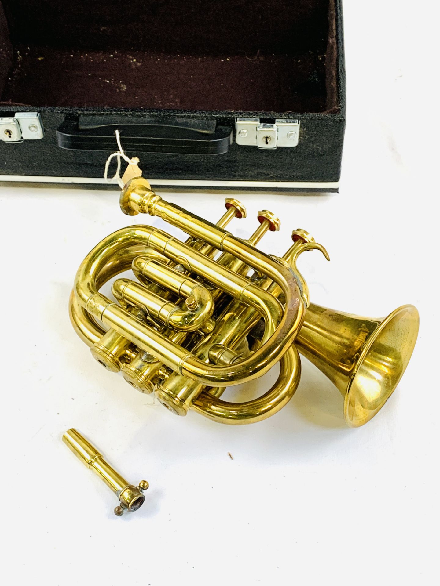 Brass pocket cornet in original case - Image 3 of 3