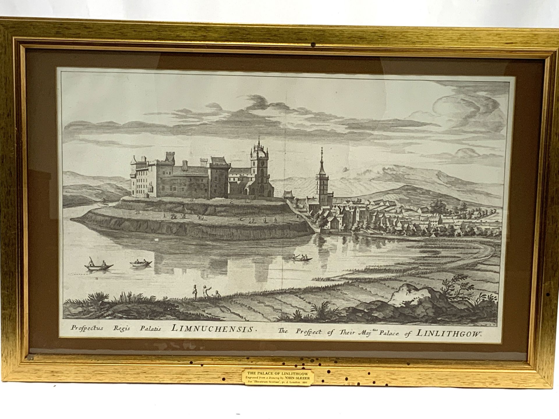 Pair of gilt framed and glazed engravings of the Palace of Linlithgow - Image 3 of 4