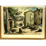 Large framed and glazed watercolour of a Mallorca street scene