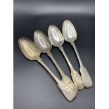 Four Georgian fiddle pattern silver table spoons