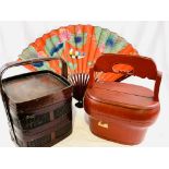 Two Oriental marriage boxes and a fan