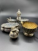 Silver small cream jug with fluted sides and other silver items