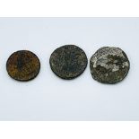 Three Roman coins, Julia Domna and two Constantine II.