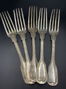 Five large French 800 silver forks