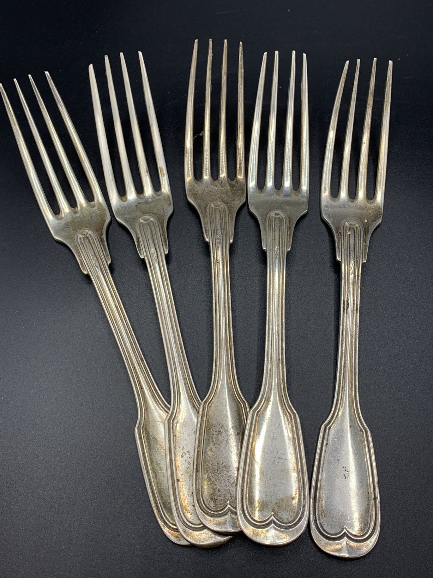 Five large French 800 silver forks