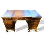 Victorian carved oak pedestal desk