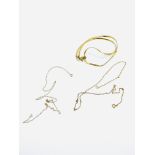 9ct gold flat necklace together with two 9ct gold fine chains