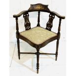 Edwardian inlaid mahogany corner chair