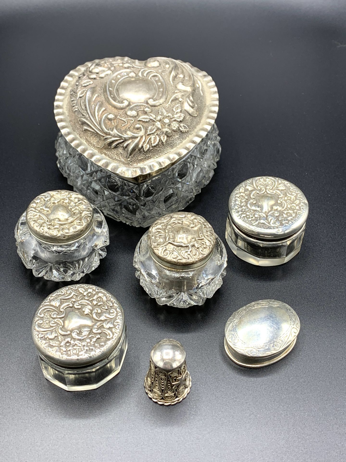 Six silver lidded glass pots - Image 3 of 4