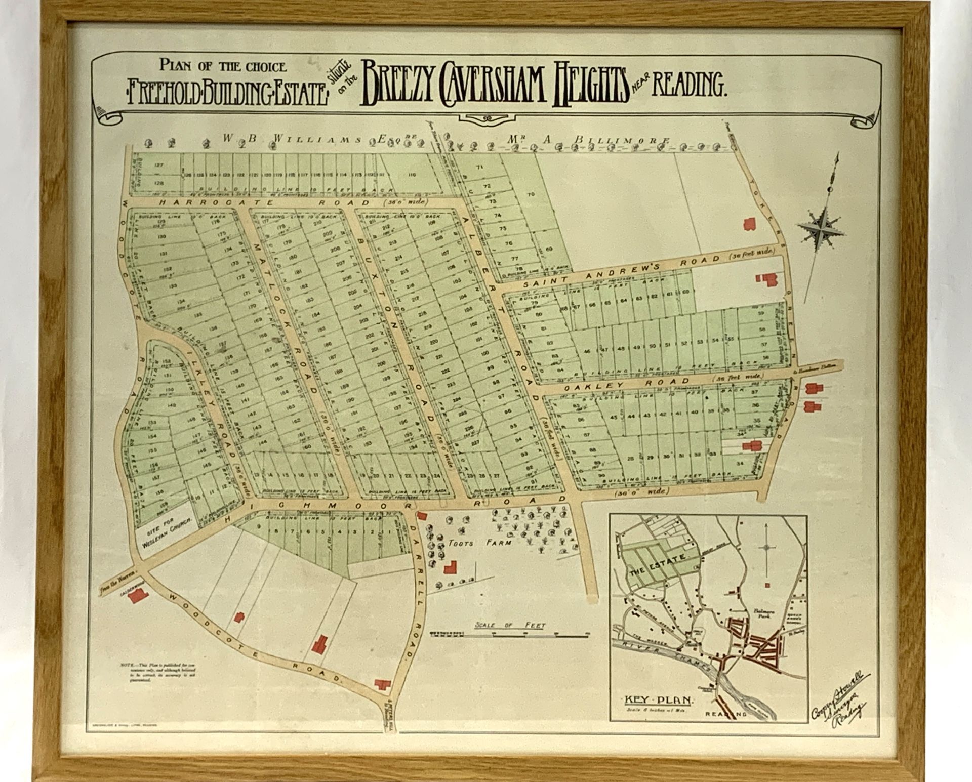 Framed and glazed plan of "The Choice Freehold Building Estate situate on Breezy Caversham Heights"