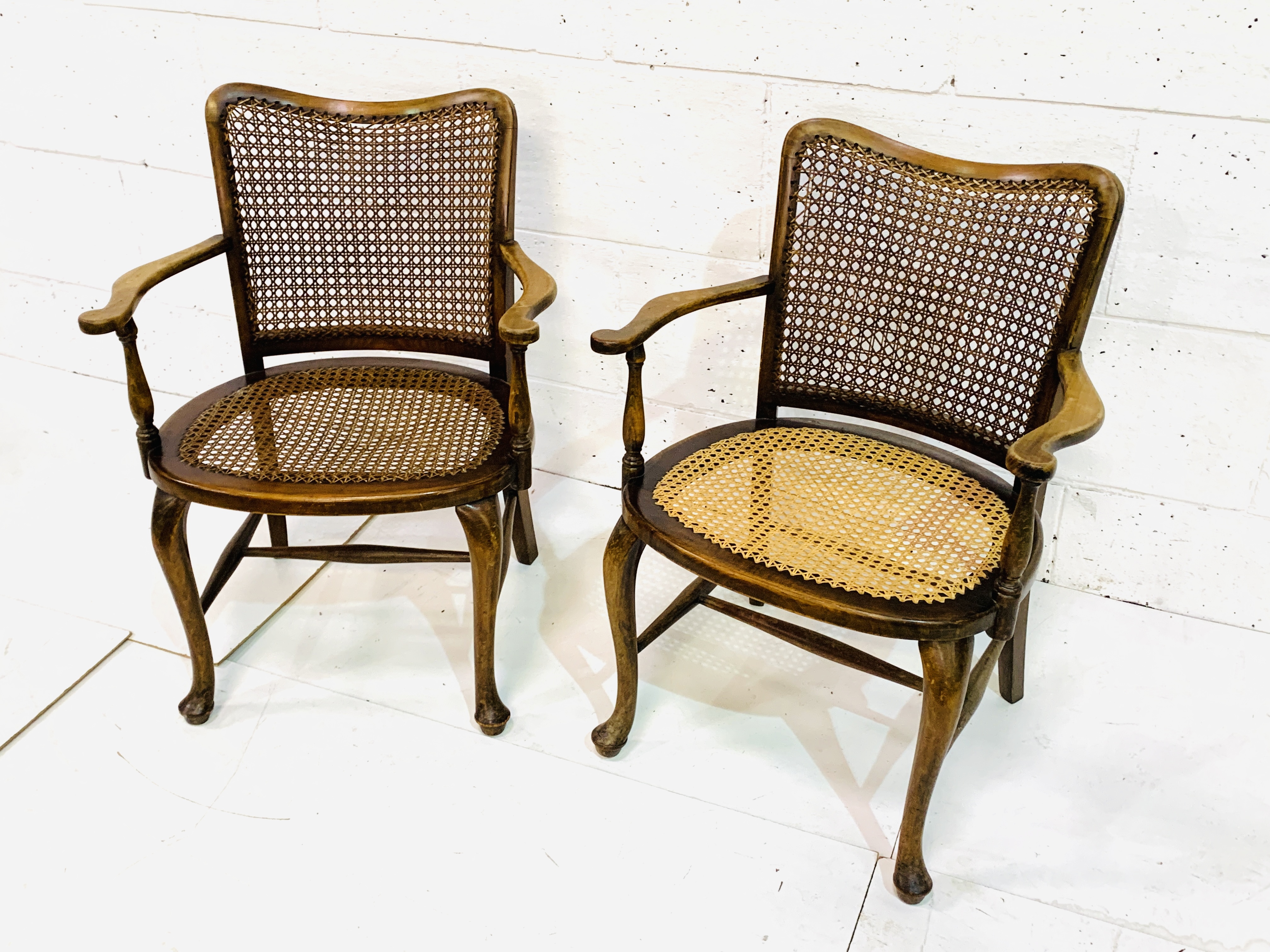 Pair of mahogany framed cane open arm chairs - Image 2 of 3