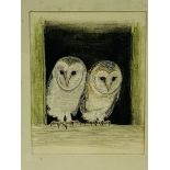 Watercolour and embroidery "Fledgling Barn Owls" by Cathy Silvester, and a print "Barn Owl II",